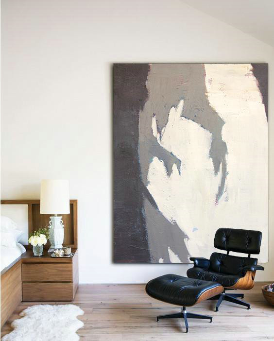 Original Abstract Painting Canvas Art,Vertical Palette Knife Contemporary Art,Unique Canvas Art,Light Yellow,Grey,Black,White.etc